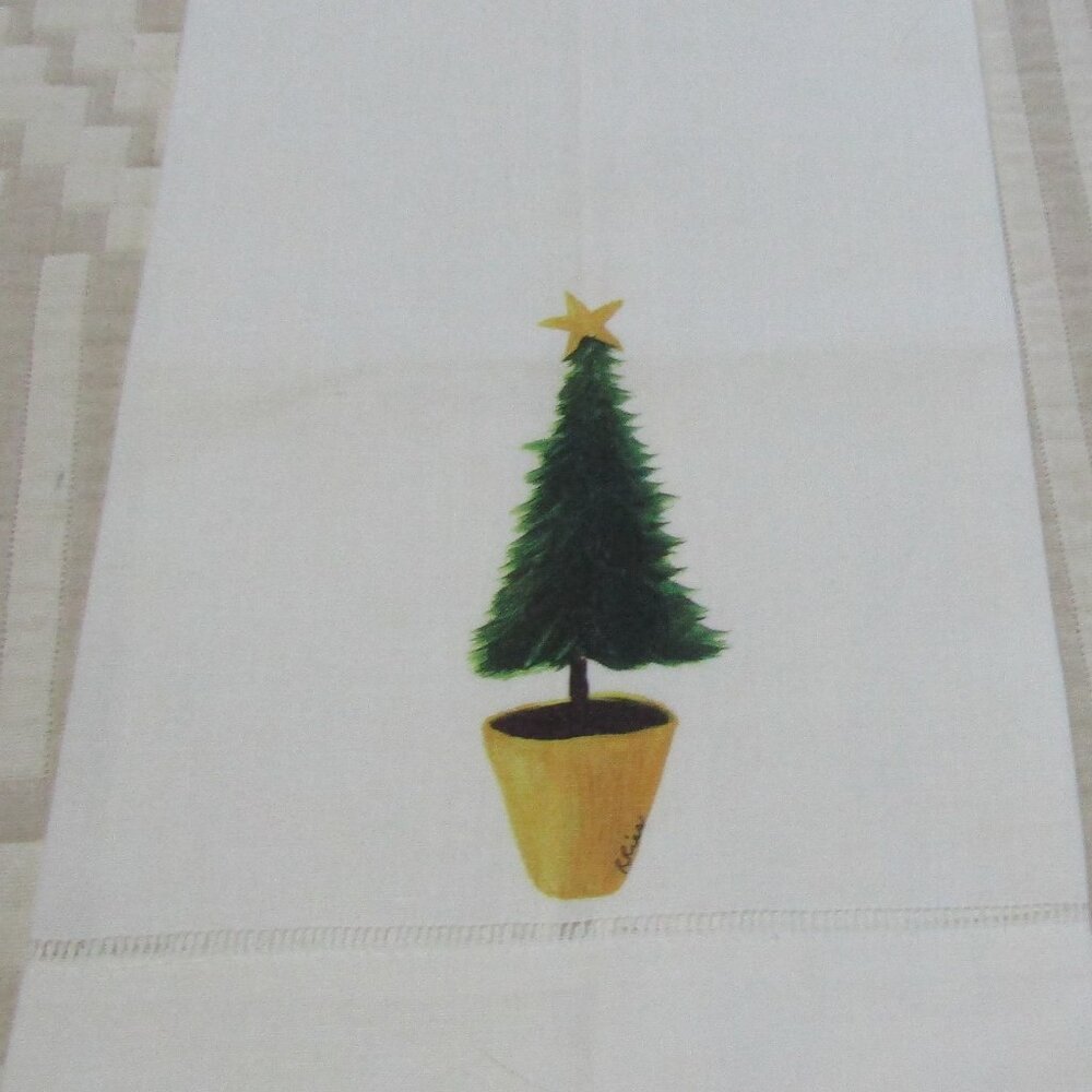 Holiday Tea Guest Towel Topiary Hand Painted Robin's Nest Design New